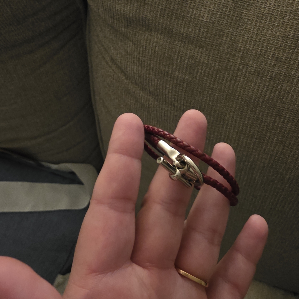 Hermes Braided Burgundy Leather Bracelet with Silver Clasp Hardware